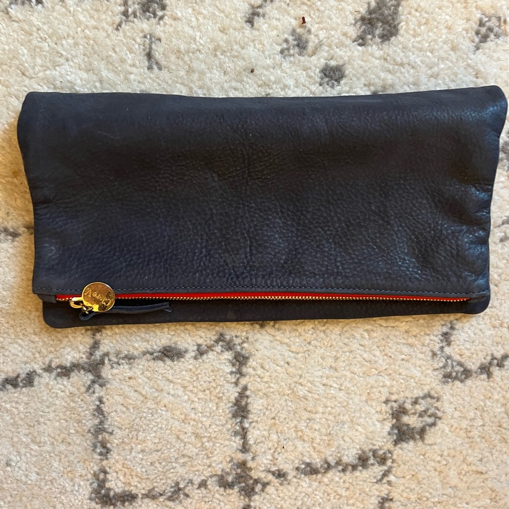 Clare V. Navy Foldover Clutch